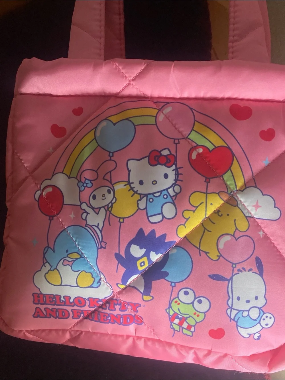 Sanrio Pink Quilted Tote with Hello Kitty & Friends Rainbow